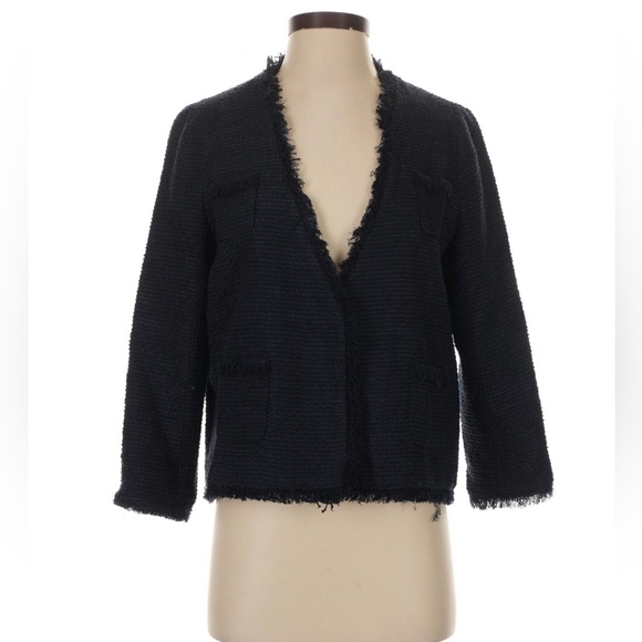 Jackets & Blazers - Women’s Navy Blue Fringe Trim Jacket